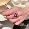Papalacha Flower Gemstone Earrings, Margaret, Plated With 18K Gold, Rouge Pink Rose Zircon Ring.