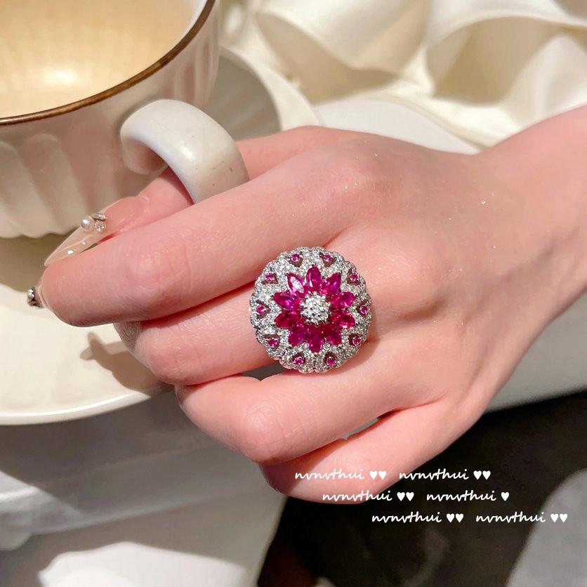 

Серьги-цветы Papalacha с драгоценными камнями, Маргаритка, Покрытие 18-каратным золотом, Кольцо с цирконом цвета розово-красной розы.