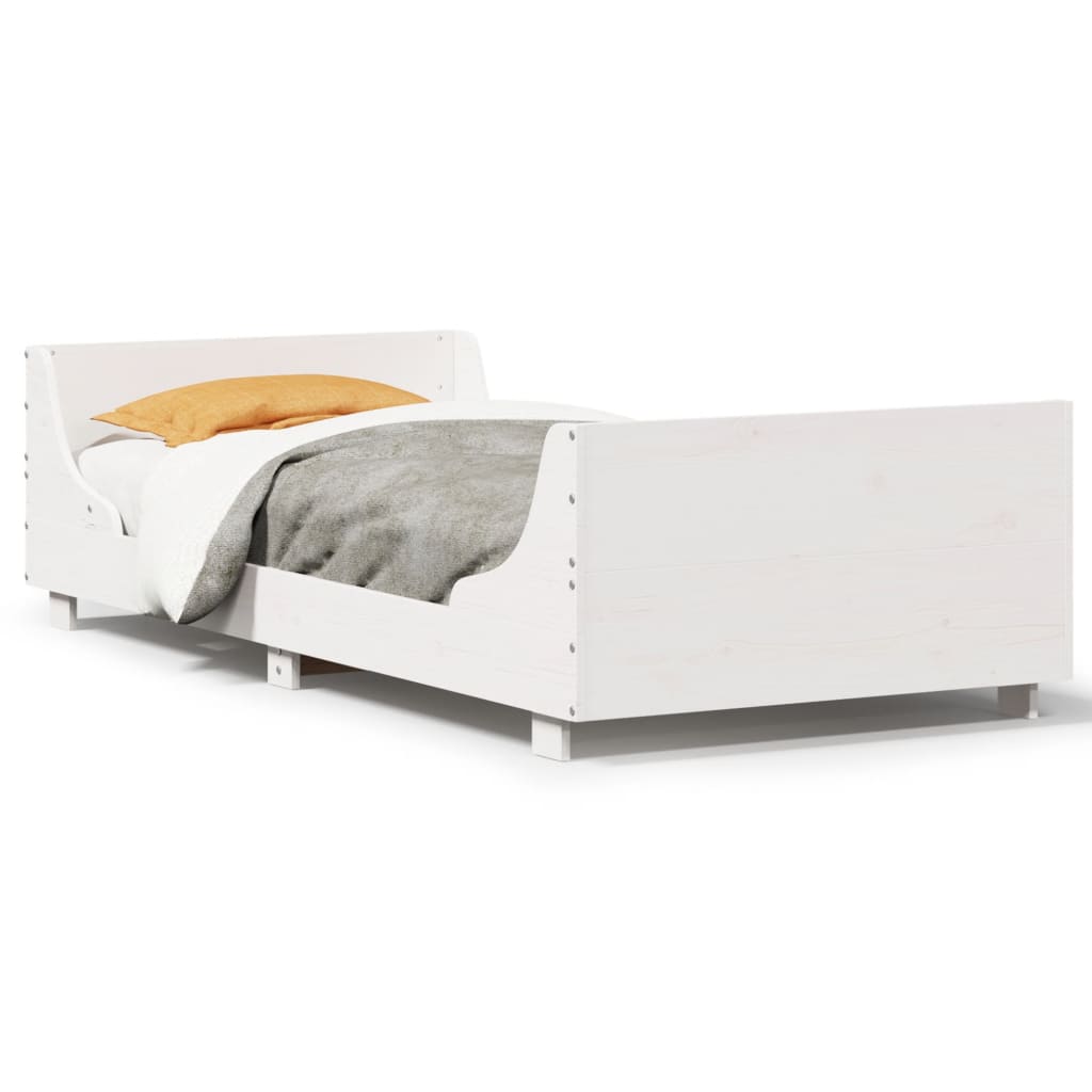 Solid Wood Bed Frame without Mattress White 75x190 cm Pine Wood