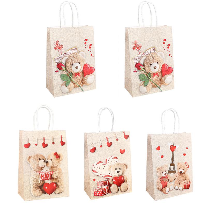 

5/10 шт. Подарочные пакеты на День святого Валентина с ручкой для упаковки конфет, печенья, выпечки, бумажный пакет, свадебные, для дня рождения, сувениры для гостей 5Pcs