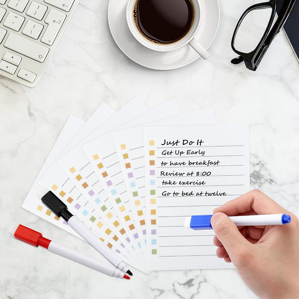 Mornajina 6Pcs Dry Erase to Do List 5x7 inch, Whiteboard Stickers for Wall with 3 Markers, Reble Lined Stickies Planner to Do List, Suitable for