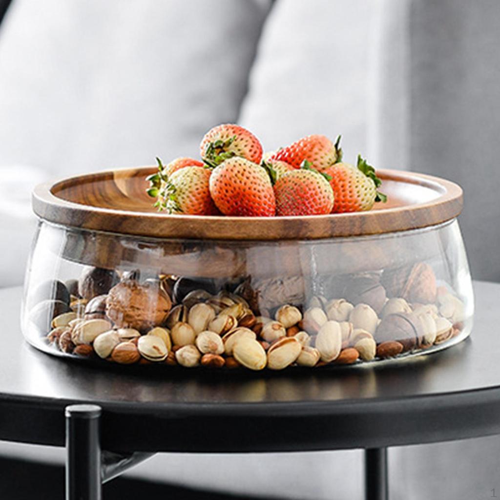 Recipient pentru bomboane și nuci Farfurie cu fructe uscate cu capac rotund multifuncțional din lemn în stil japonez