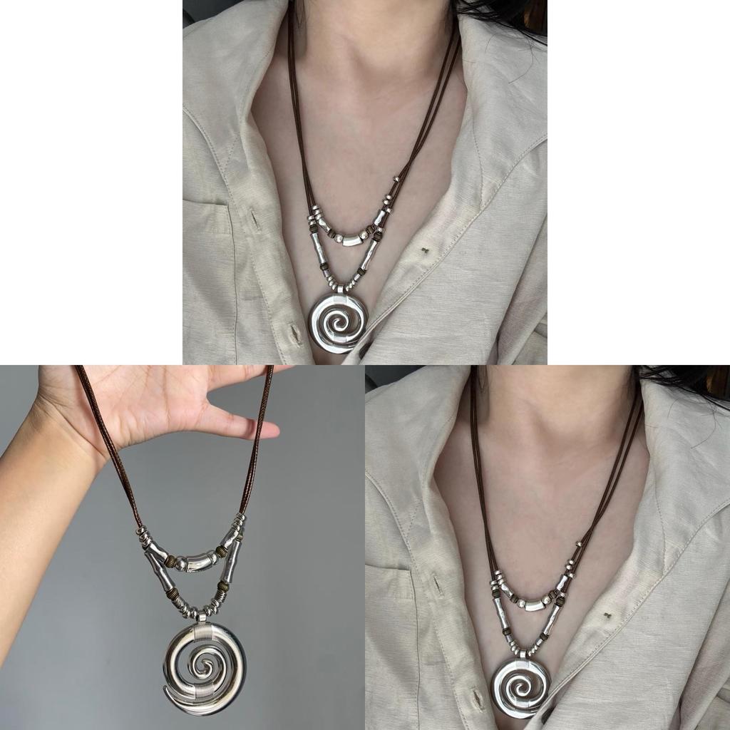 Collana con Ciondolo a Spirale Bohemien con Design Geometrico in Lega per Donne e Uomini