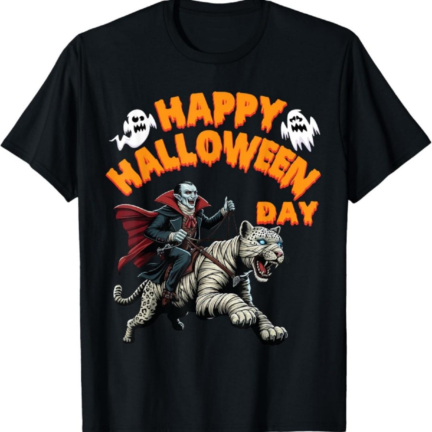 

Dracula Riding Mummy Snow Leopard Halloween Animals Lover T-Shirt XXXXXL чорний