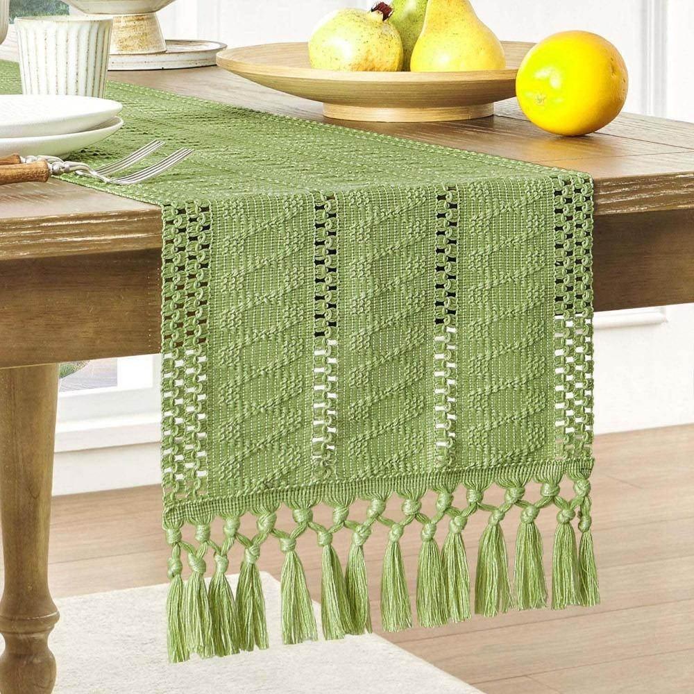 

Rustic Festival Dining Table Cover American Style Tablecloth Boho Table Runner Christmas S зелений
