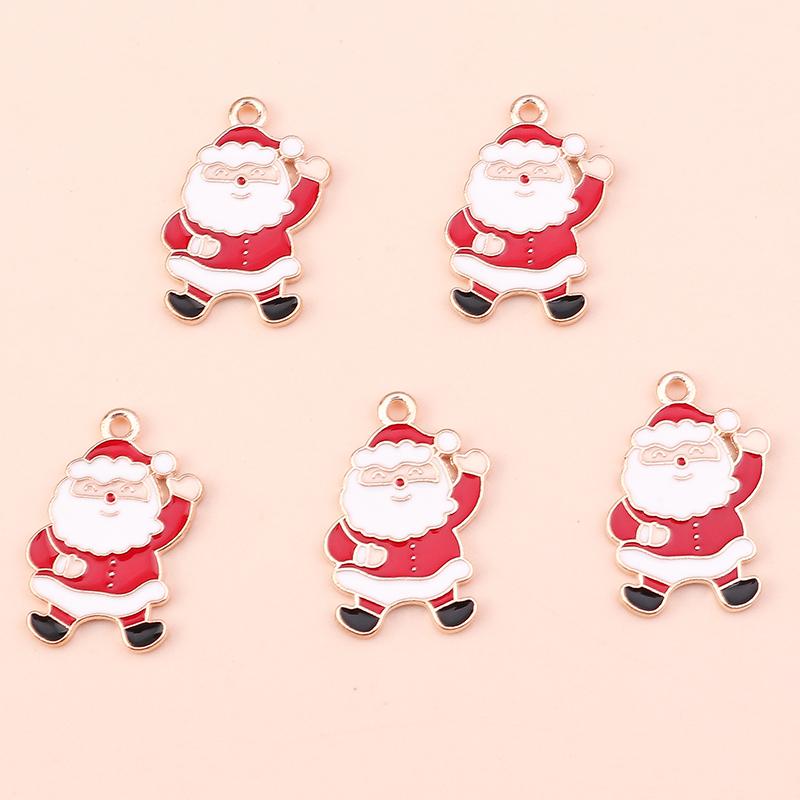 10pcs 15x22mm Cartoon Christmas Charms Enamel Santas Claus Charms Pendants for Jewelry Making DIY Necklace Earrings Accessories