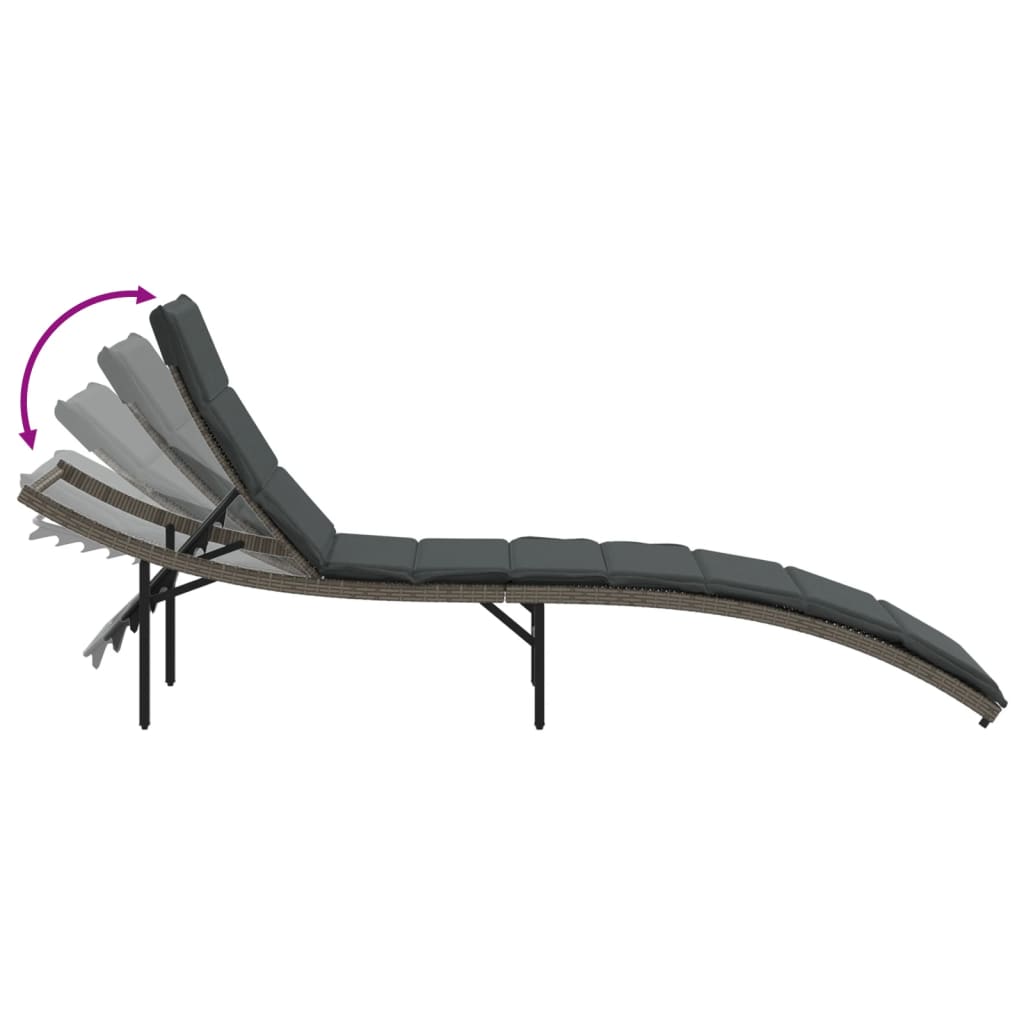 Grey Sun Lounger with Cushion 55 x 199 x 50 cm Poly Rattan