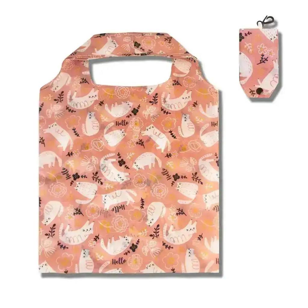 Printed Polyester Storage Bag Fashion Recycled Travel Foldable Reusable Creative Folding Eco-Friendly Shopping Bag Color Random