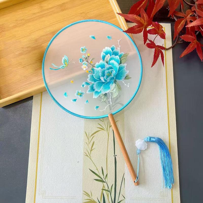 Vintage Doppelseitiger Fächer Blume Stickerei Handfächer Traditionelle Chinesische Kunst Handwerk Hanfu Tanzparty Zubehör Performance Requisiten