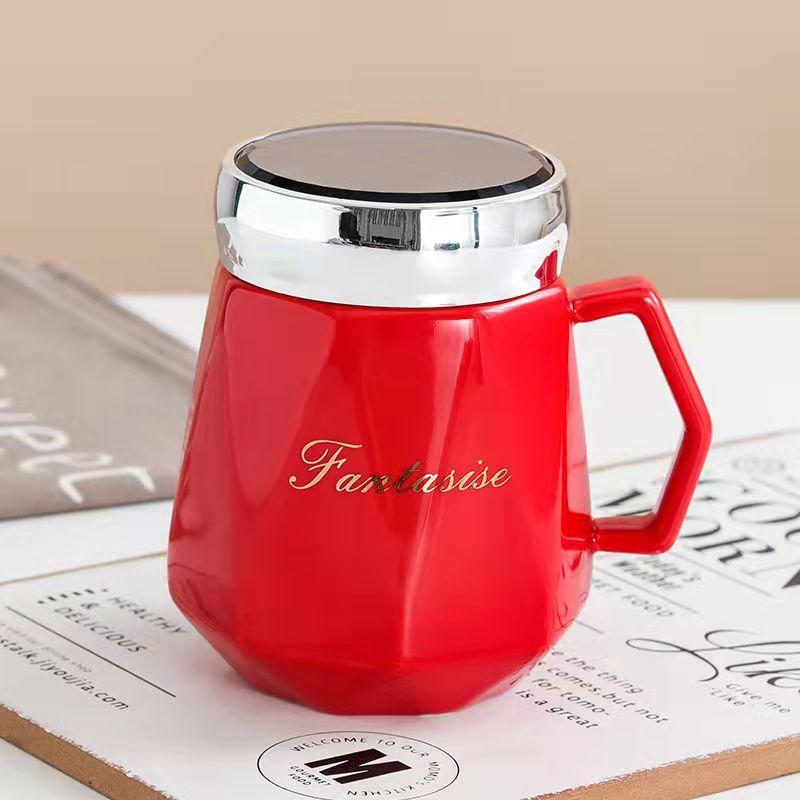 Lavender Cartoon Ceramic Water Mug with Cover,Mirror Seal Leakproof Mug Fashion Cup Milk Juice cup Home Office Drinkware 500ml