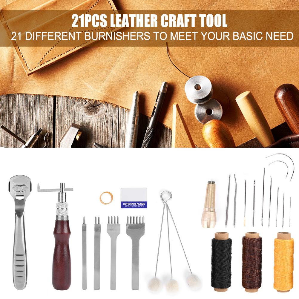 21Pcs Leather Crochet Hook Needles Sewing Craft Tool Set