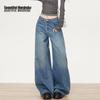 BEAUTIFUL WARDROBE Women's American Retro Washed Curved Wide-Leg Jeans