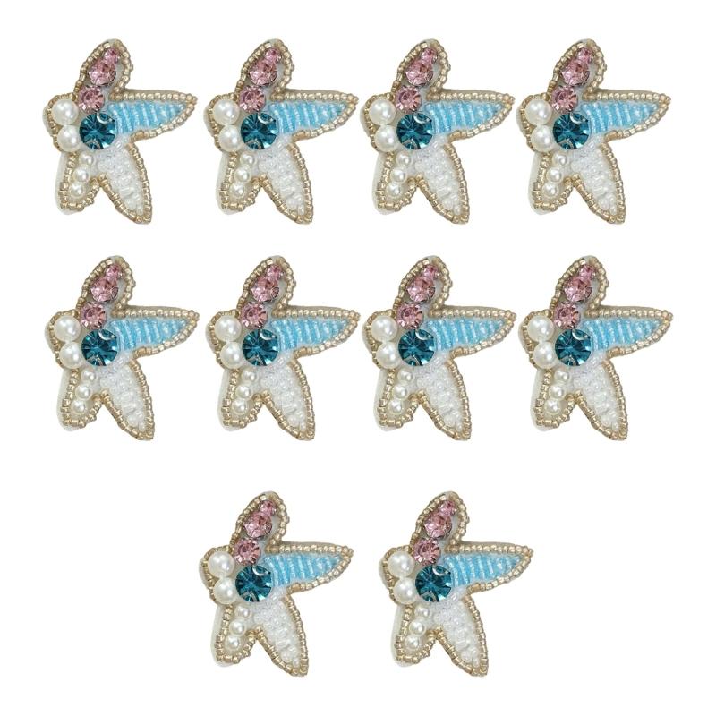 10Pcs Sea Creature Sew on Patches for Clothing Jackets Jeans Dress Artifical Pearls Beaded Sewing on Patches Appliques