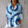 Women's Fashion 3/4 Sleeve Casual Lapel Back Tie-Dye Floral Print T-Shirt Top