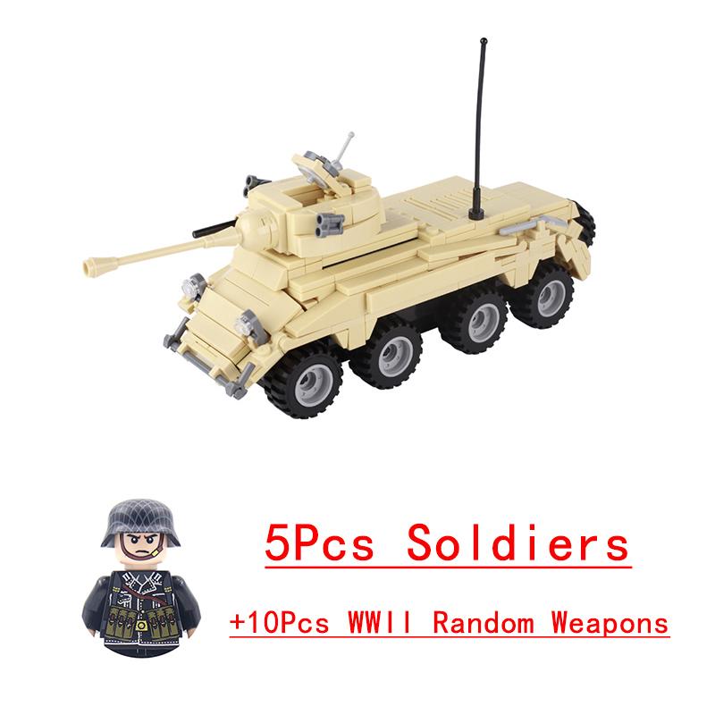 Non-Toxic Wwii Military North African Campaign Wheeled Armored Vehicle Tank Cannon Soldier Figures Building Blocks Weapon Truck Army Toy