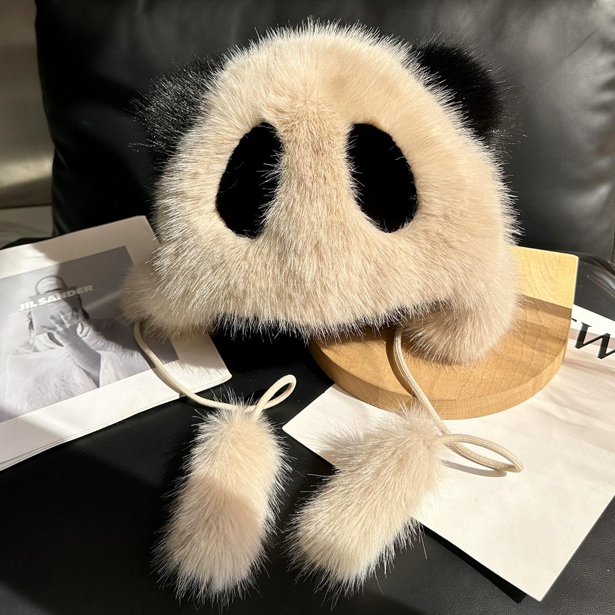 

Милая зимняя шапка с имитацией лисьего меха, красная панда, теплая ветрозащитная шапка-ушанка для родителей и детей, женская шапка Lei Feng One size(55-59cm)