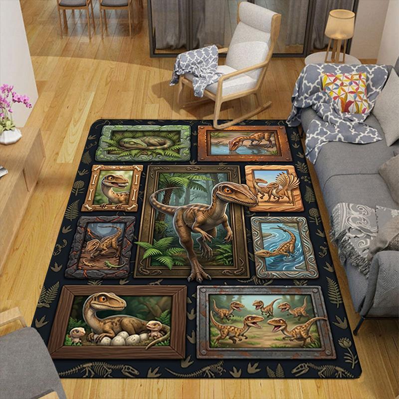 Dinosaur Gallery Pattern Rug Floor Mat for Living Room or Bedroom Soft and Comfortable Carpet a Gift for Birthday and Holiday.