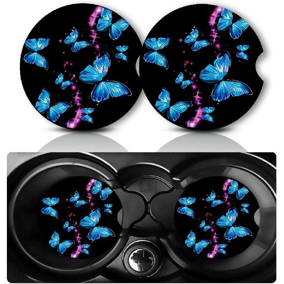 Car Coasters for Cup Holders,2 PCS Universal Non-Slip Black Leopard Print Car Coasters,2.75" Rubber Mat,Leopard Cars Accessories Cup Drink Holder