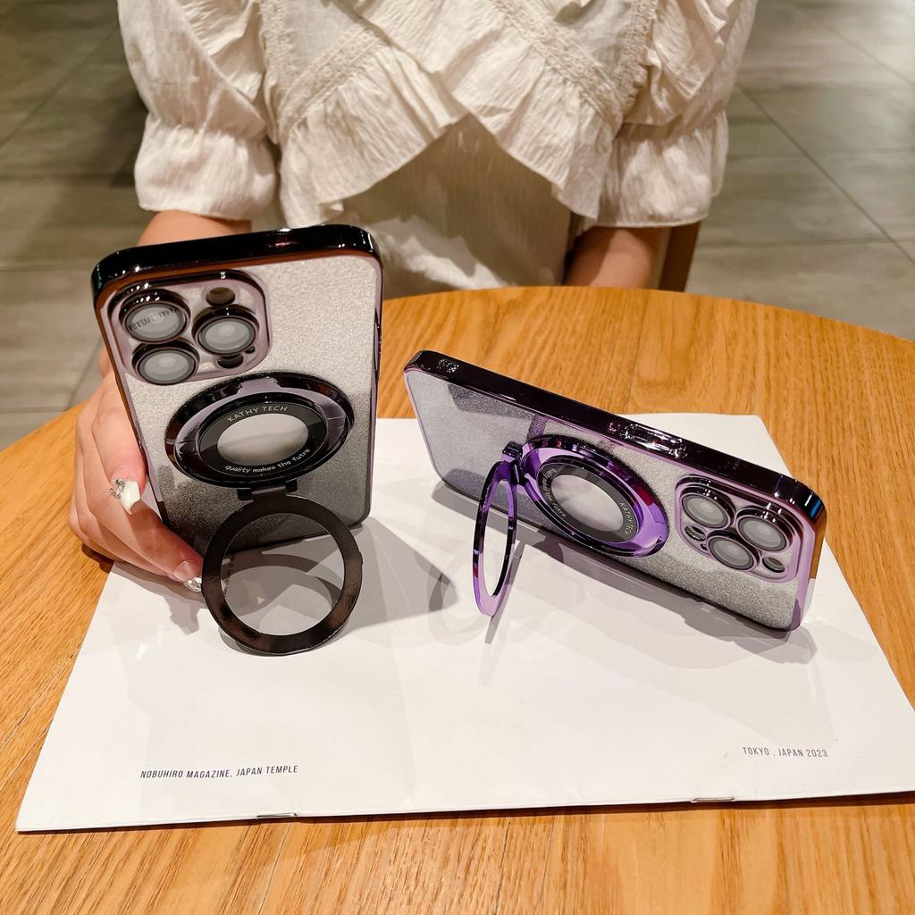 Applicable To Apple 16 Flash Powder Mobile Phone Case Magnetic Suction Bracket IPhone 15 ProMax Electroplated PC Anti Fall 14 Protective Case