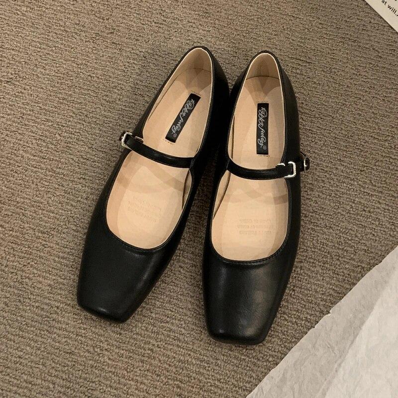 Summer Women Flats Fashion Square Toe Shallow Mary Jane Shoes Soft Casual Ballet Shoes Slingback Shoes Comfortable