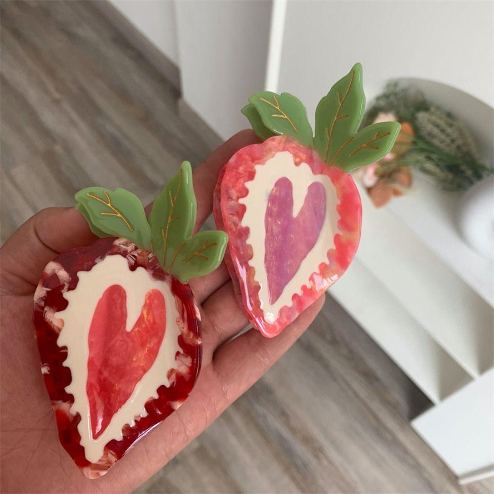 Love Acetic Acid Hair Clip French Style Fruit Hairpin Sweet Heart Strawberry Hair Claw  Travel