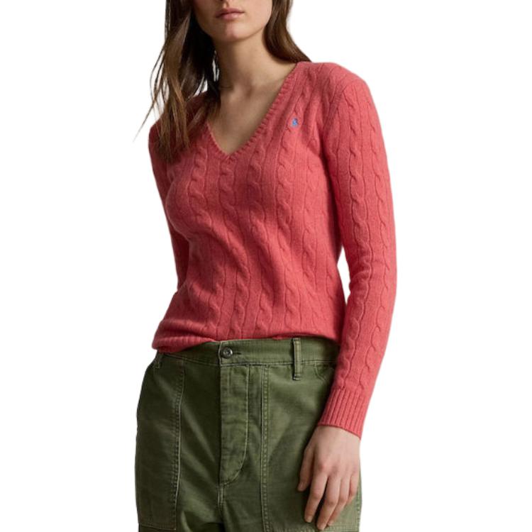 Polo Ralph Lauren Unifarben mit Logo-Stickerei V-Ausschnitt Pullover Langarm Pullover Damen Pullover 211910422-021