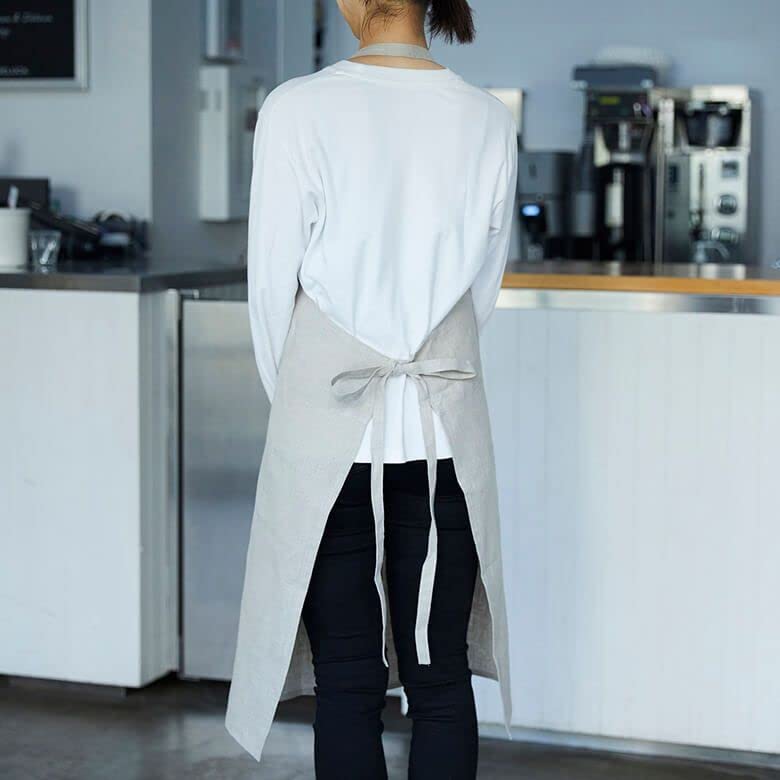 Linen Full Length Width 81cm [Dean & Deluca] Apron, Natural, Women's, Men's, Pocket, Linen, 92cm,