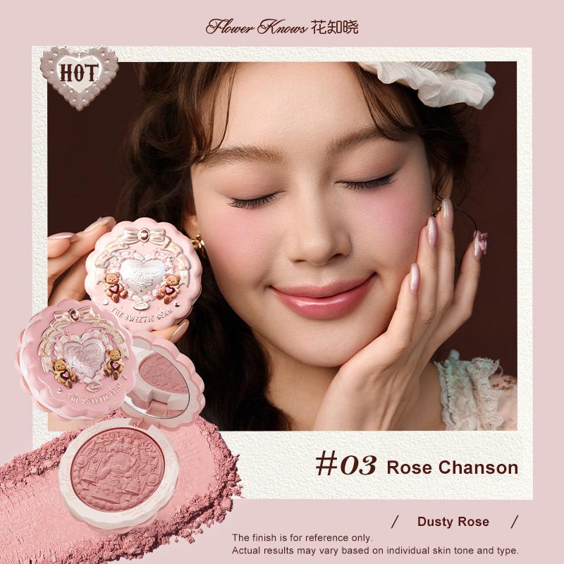 Flower Knows Sweetie Bear Zijde Satijn Blusher Zacht Mat Langdurige Natuurlijke Glans Waterdicht Opbouwbaar Wangpoeder Vegan Make-up
