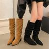 Popular pile 2025 new boots spring and autumn boots retro but knee women's thick heel heel heightening knight boots look thin