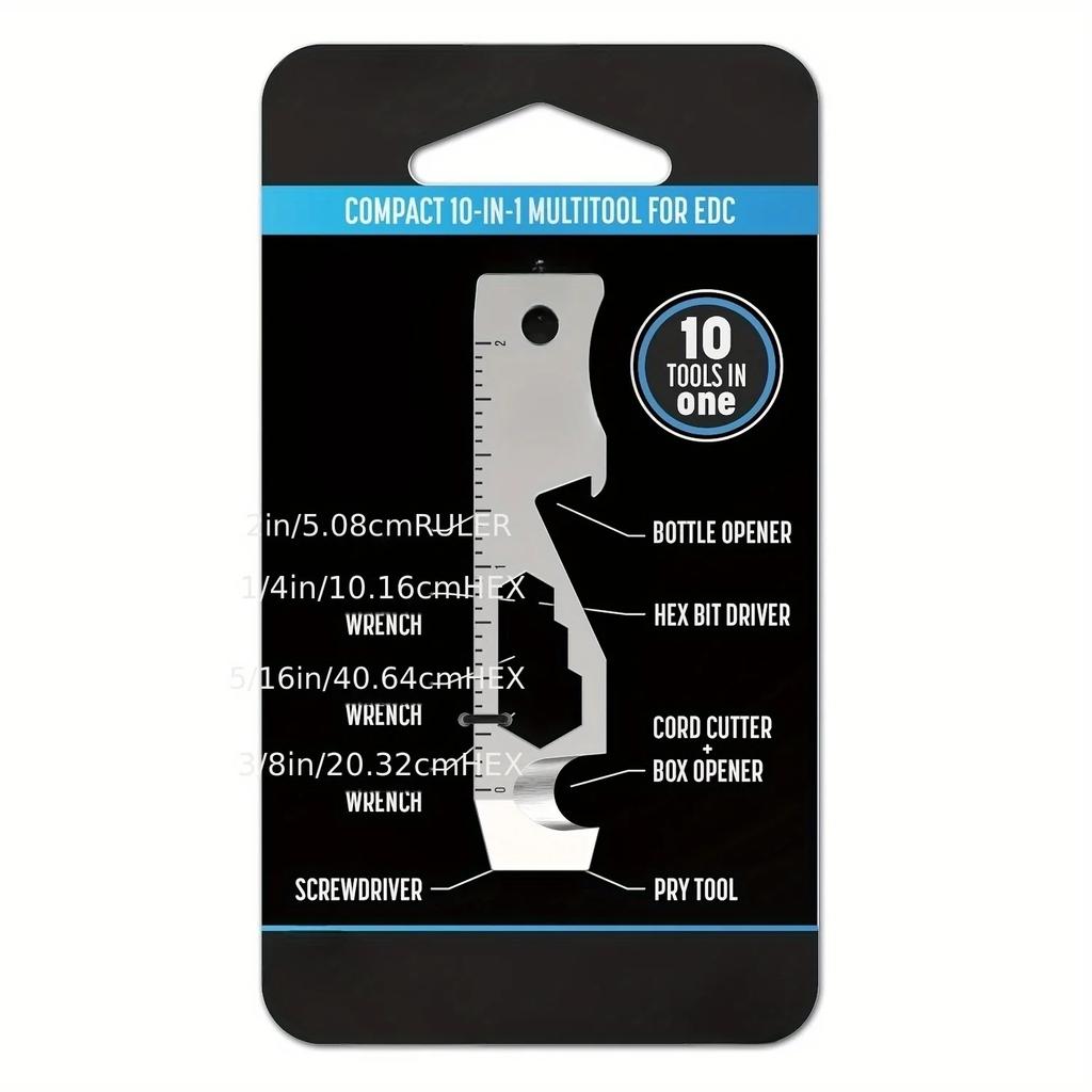 10 In 1 Keychain Multi-tool EDC Multi-tool Pry Bar, Bottle Opener Screwdriver, Box Opener, Rope Cutter And More TSA Key Tool EDC