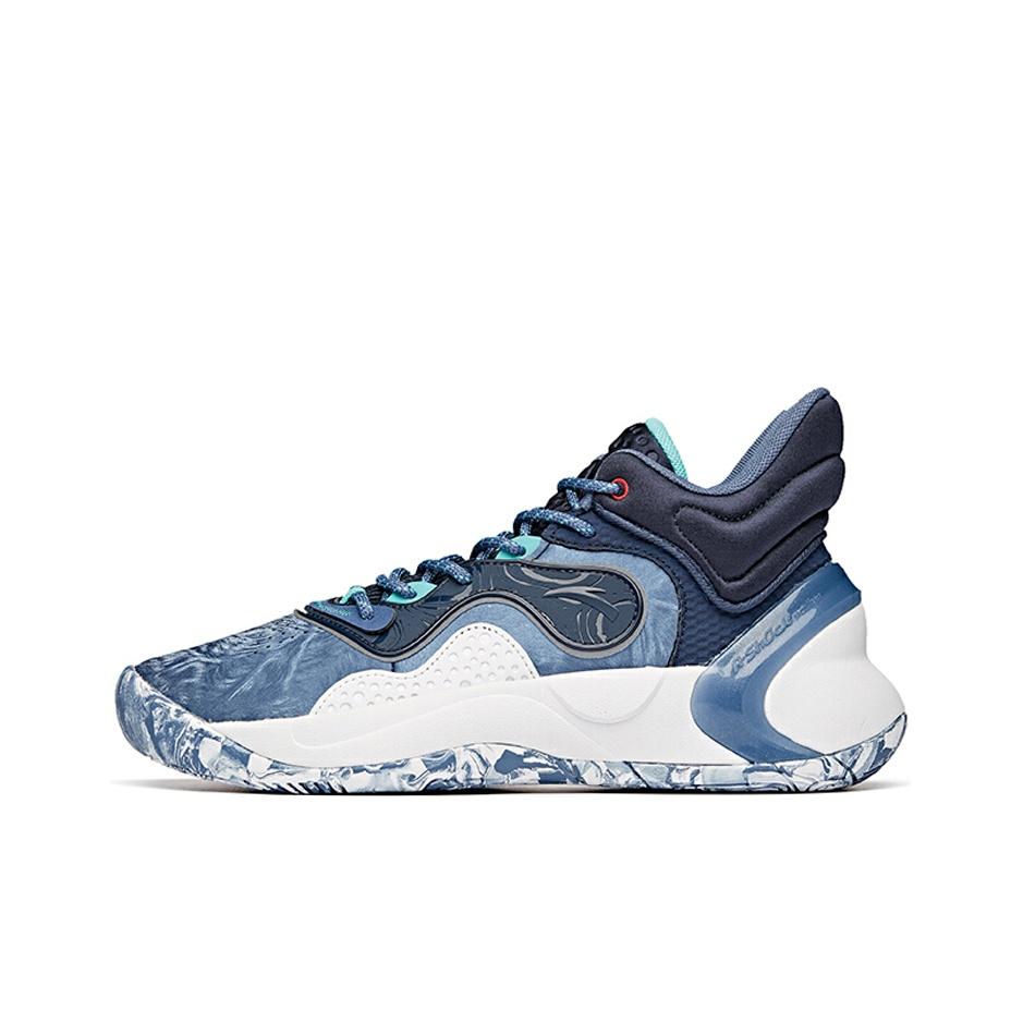 Anta Quick Decision Fabric Synthetic Leather Shock Absorption Non-Slip Wear-Resistant Mid-Top Basketball Shoes Men Sneaker Blue White 112041612-3