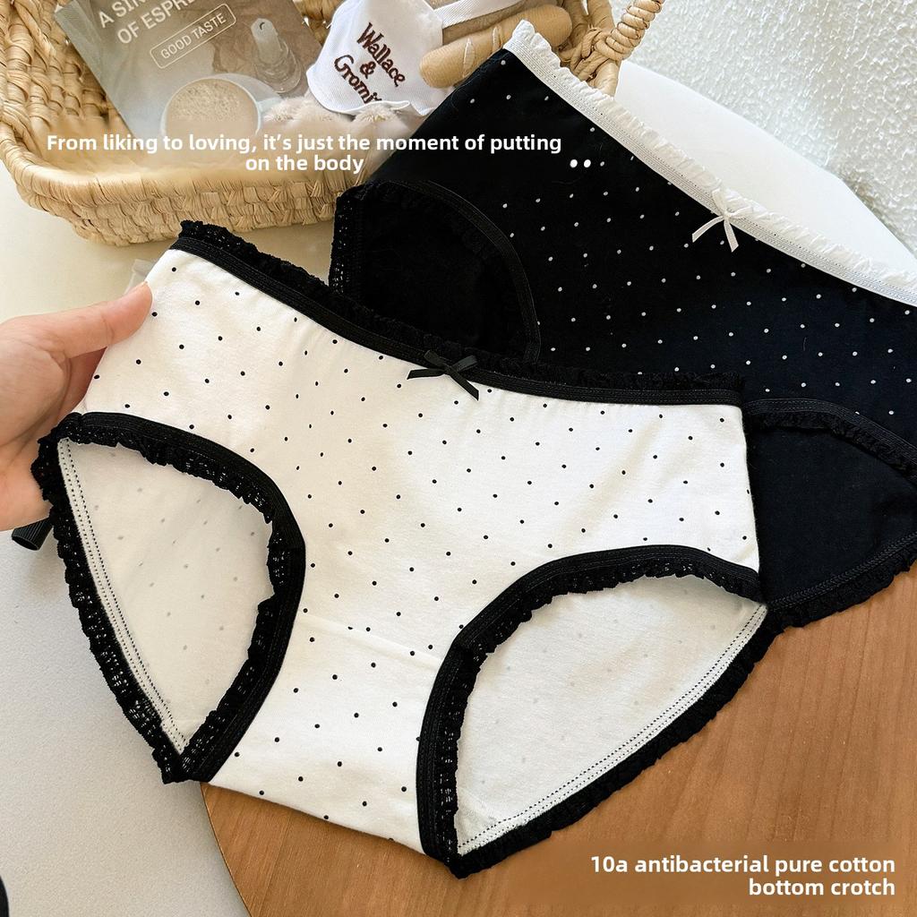 Ladies Summer New Style Sweet Pokdot Pure Cotton No Trace Breathable Mid Waist Triangle Briefs