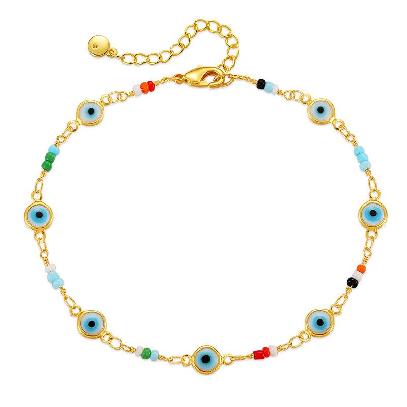 Vintage Evil Eye Copper 18k Gold Plated Women Foot Anklet Jewelry