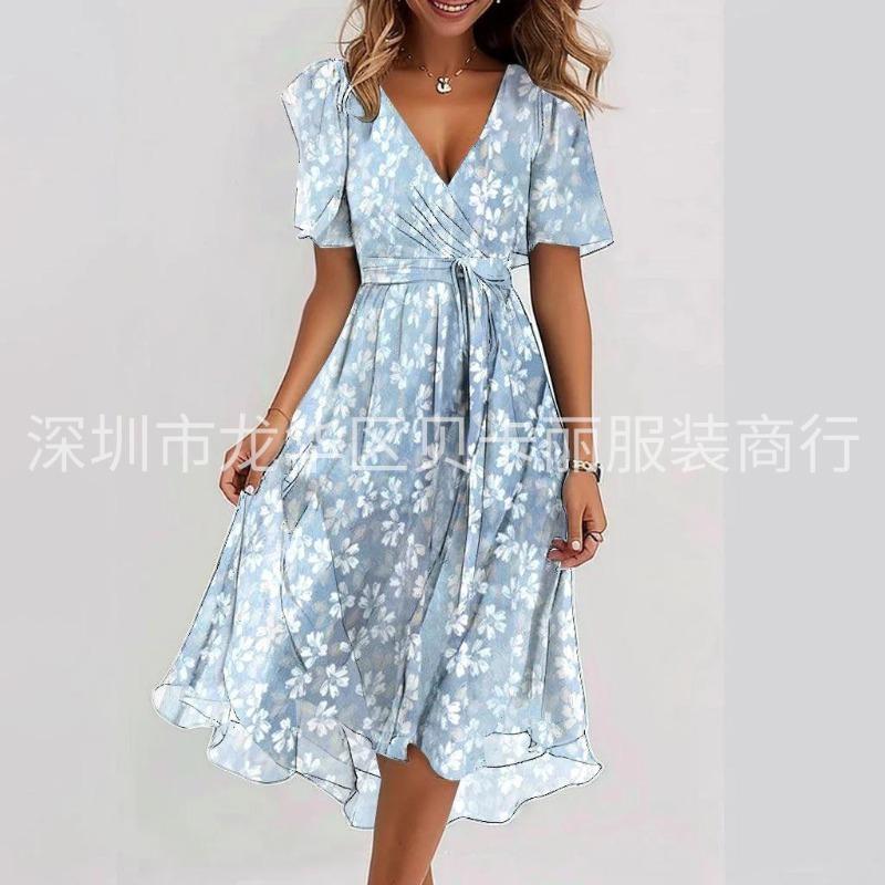 GMXIA Women's Fashion Summer Spring Short Sleeve V-Neck Casual Dresses