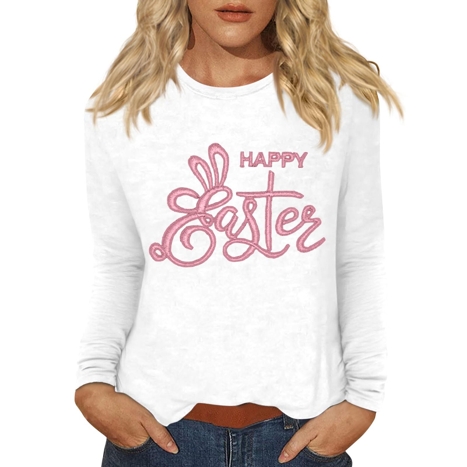 

Рубашки с длинным рукавом для женщин Пасхальный карнавал Графический принт Футболки Блузки Повседневные базовые топы Пуловеры XXXL белый