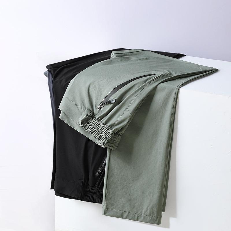 Men's Summer New Ice Silk Quick-drying Casual Pants Green Boys Running Sports Solid Color Straight Versatile Trousers Men