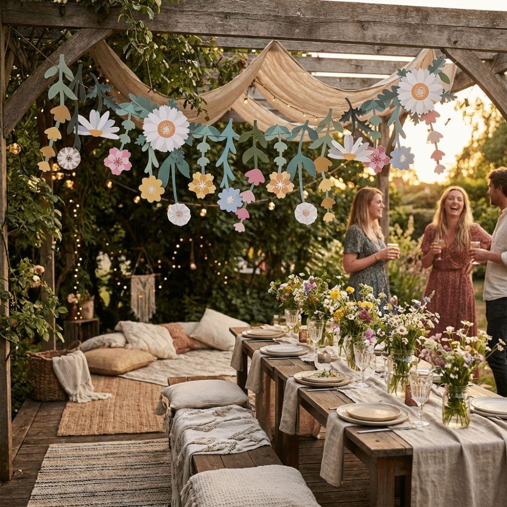 Double Sided Flower Leaves Garland Floral Leaf Happy Birthday Banner Birthday Party