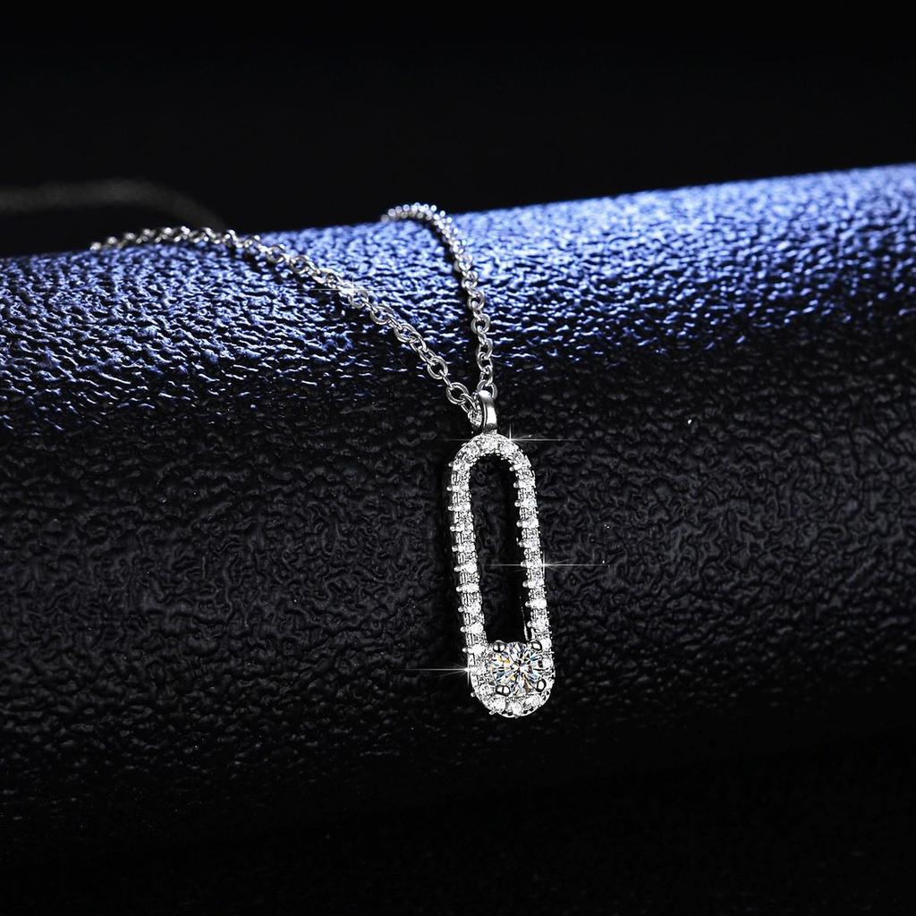 925 Sterling Silver Moissanite Pendant Paperclip Necklace for Women - Simple Fashionable Clavicle Chain