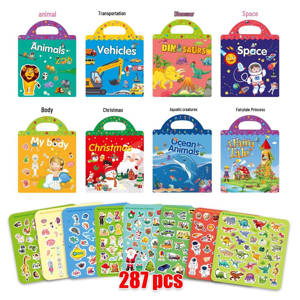 Interactive Sticker Book: Early Education with Animals, Dinosaurs, and Ocean Scenes