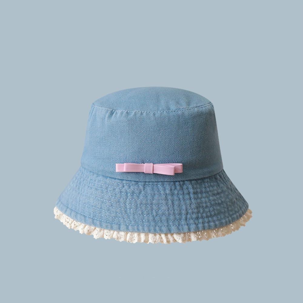 

Bow Tie Lace Fisherman Hat Big Brimmed Bow Sunscreen Hat Fashion Denim Bucket Hat Women Style 1
