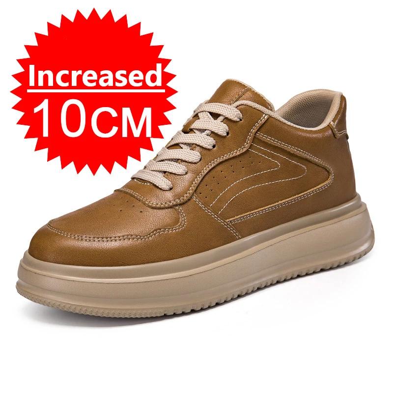 

Men s Leather Height Increasing Shoes 8/10CM Men s Thick-soled Casual Leather Sneakers Breathable Men s Trendy Shoes 36