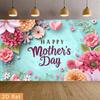 2D Pink Flower Mother's Day Backdrop, Turquoise Blue Background with Floral & Heart Decor