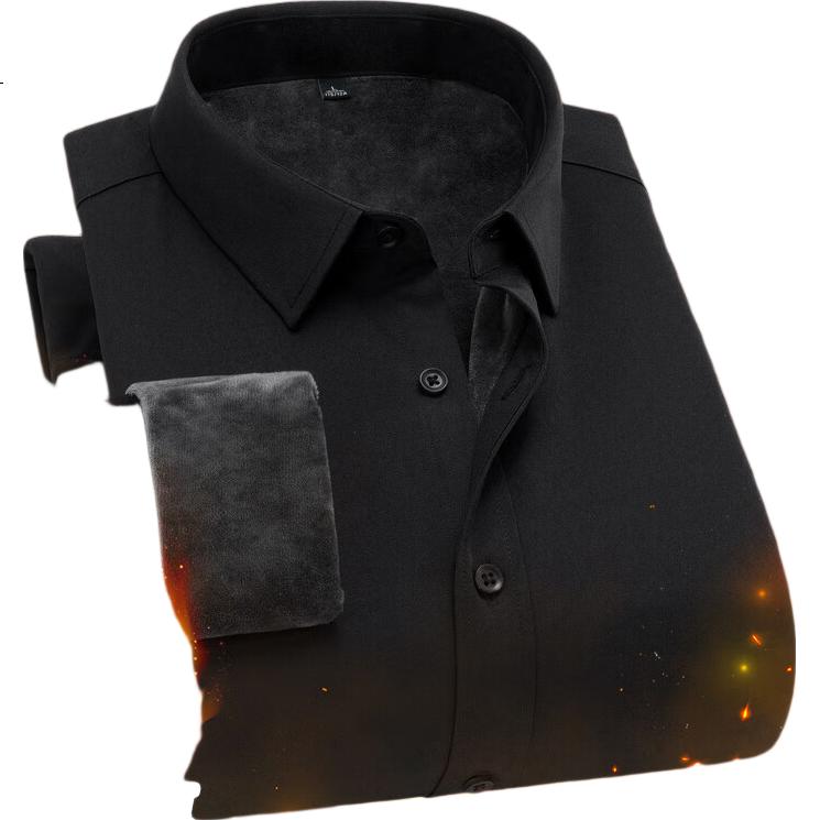 MIIOW Men's Fleece-Lined Long Sleeve Shirt Winter Warm Thickened Business White Fleece Shirt