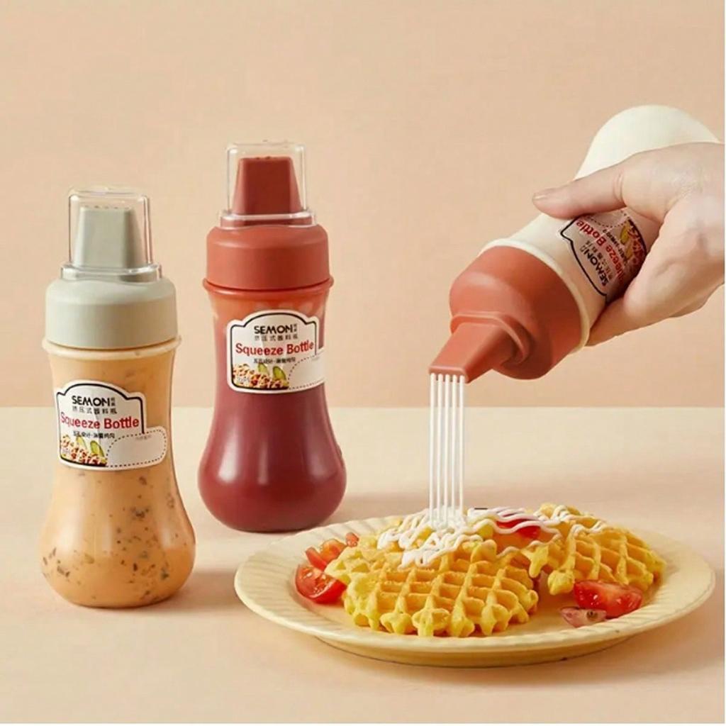 1 pz Bottiglia Squeeze per Salse da Cucina con Coperchio Antipolvere, Adatta per Condimenti per Insalata, Ketchup, Bottiglia per Salse in Stile Squeeze, Utensile da Cucina Multifunzione a 5 Fori