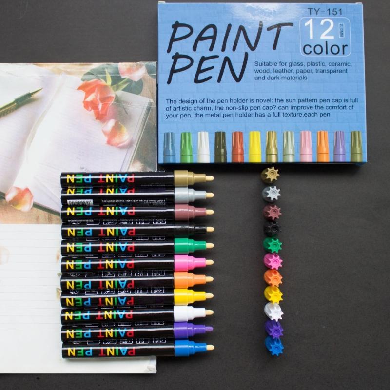 Multifunctional Paint Pens 12 Colors Markers Pens Drawing Pens Paint Pens Car Scratch Repair Pen for Glass Ceramic