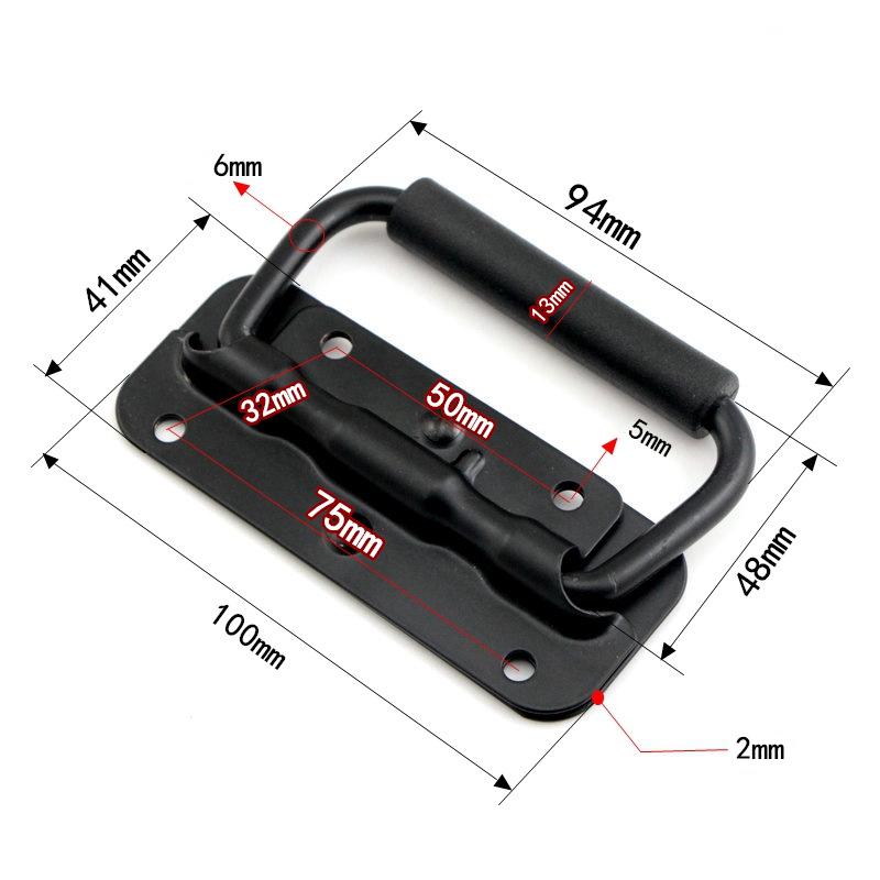 1pc Black Spring Folding Handle Luggage Movable Suitcase Iron Material Spring Handle Tool Box Container Drawer Movable Ring