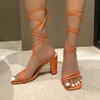Women's Fashion Summer Sandals Lace Up Open Toe Square Heel Hot Selling Women's High Heel Sandals Cross Lace Up Large Size Shoes