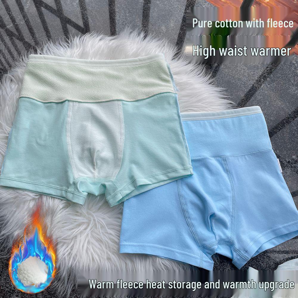 Winter Velvet Boys' High Waist Anti-Slip Boxer Briefs with Belly Protection