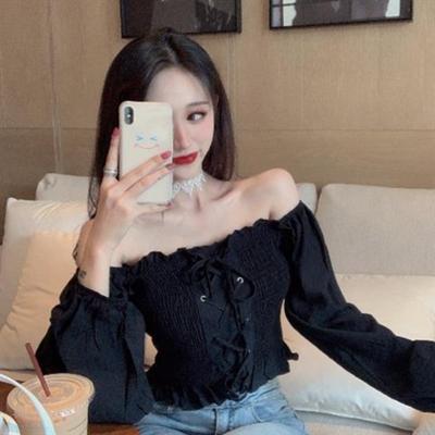 Internet Celebrity Chiffon Women's New Short One-shoulder Top Sweet Super Fairy Long-sleeved Shirt