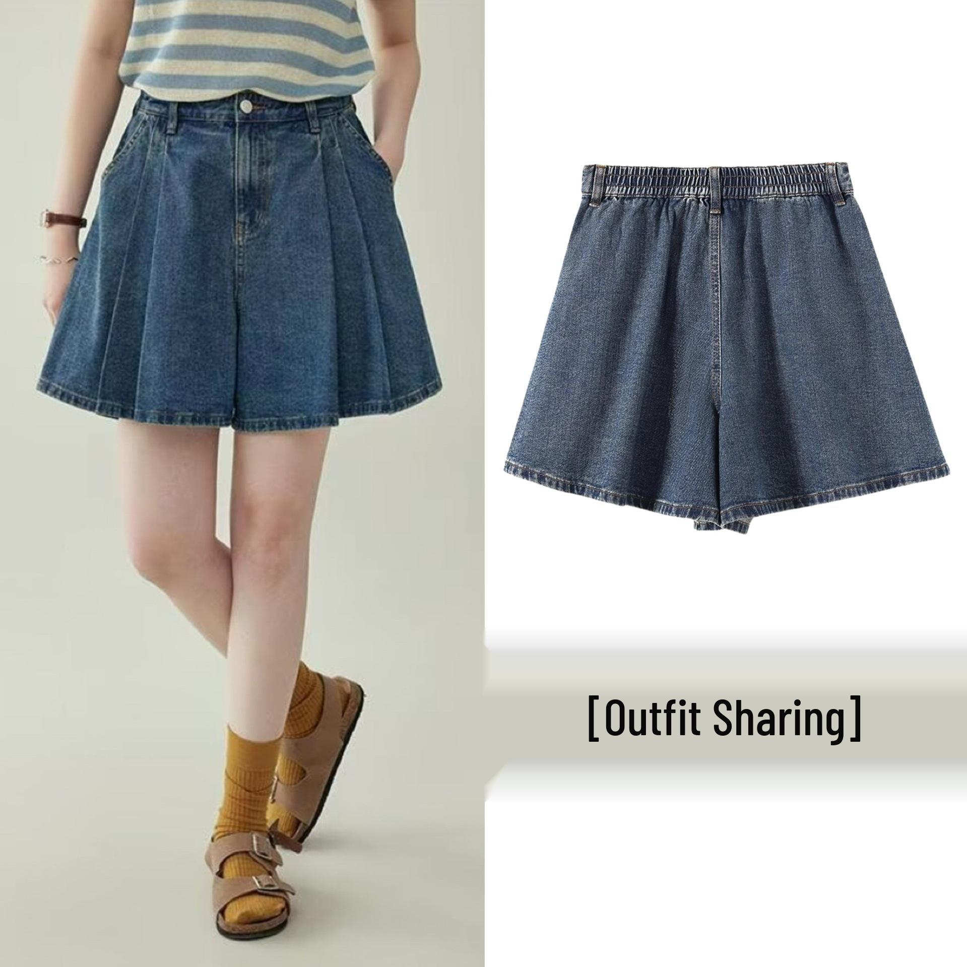 2025 Summer Women s High Waist A-Line Denim Skirt Shorts - Trendy Hong Kong Style Retro Design 3XL